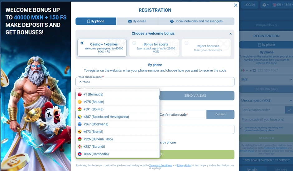 1xBet account registration bonus form في تونس