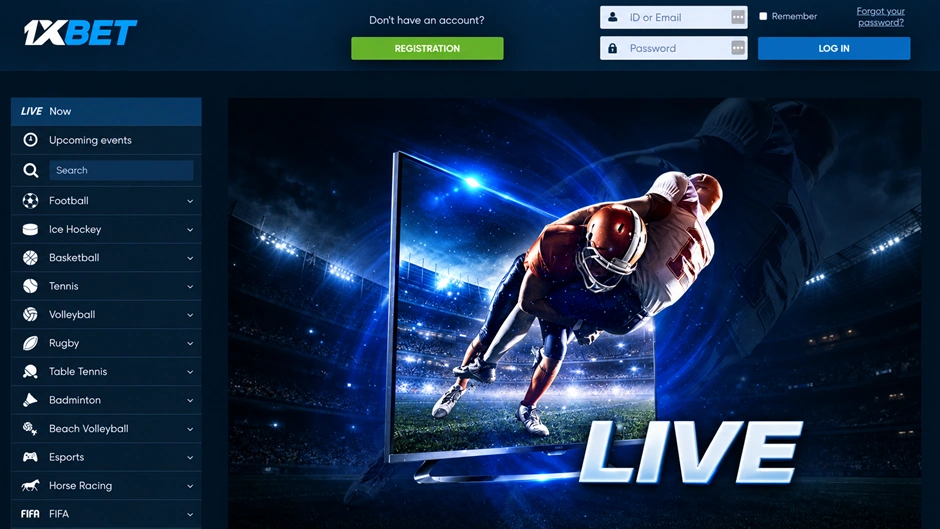 1xBet live sports betting homepage في تونس