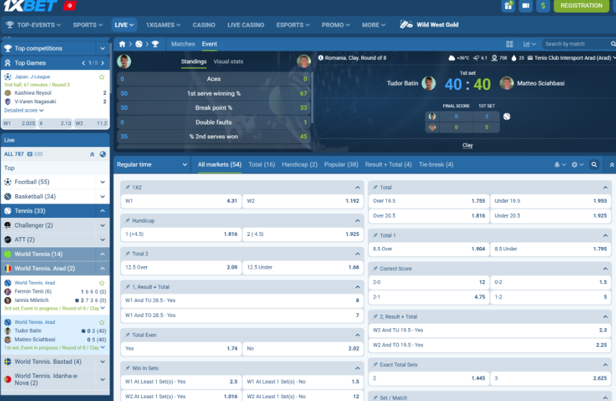 المراهنة على التنس في موقع 1xbet في تونس
