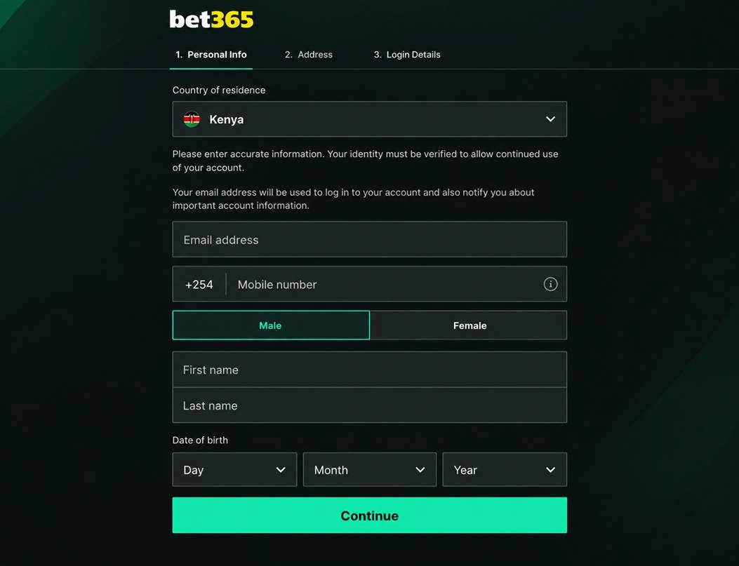 Bet365 personal account registration form في تونس