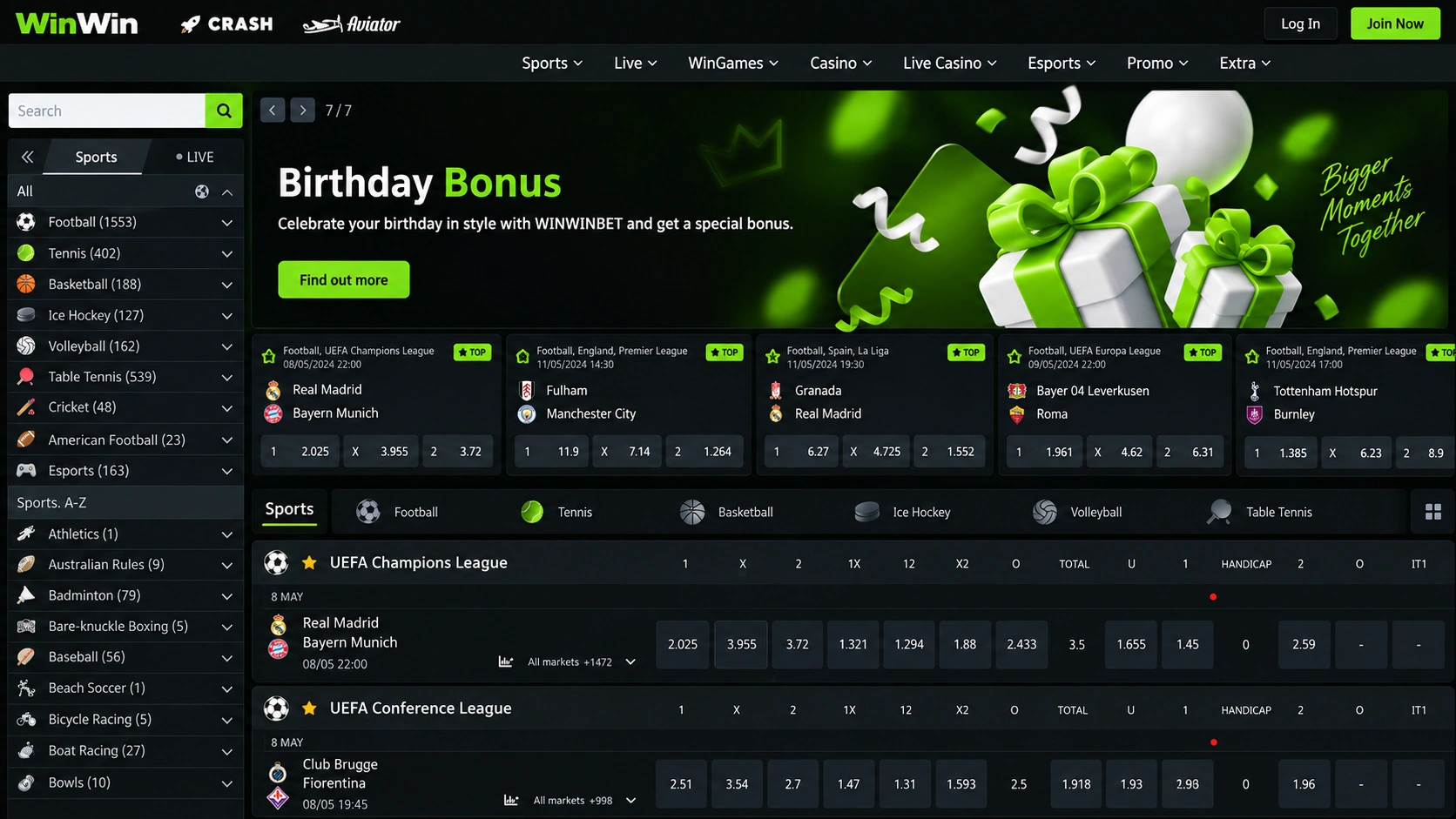 WinWin birthday bonus sportsbook page في تونس