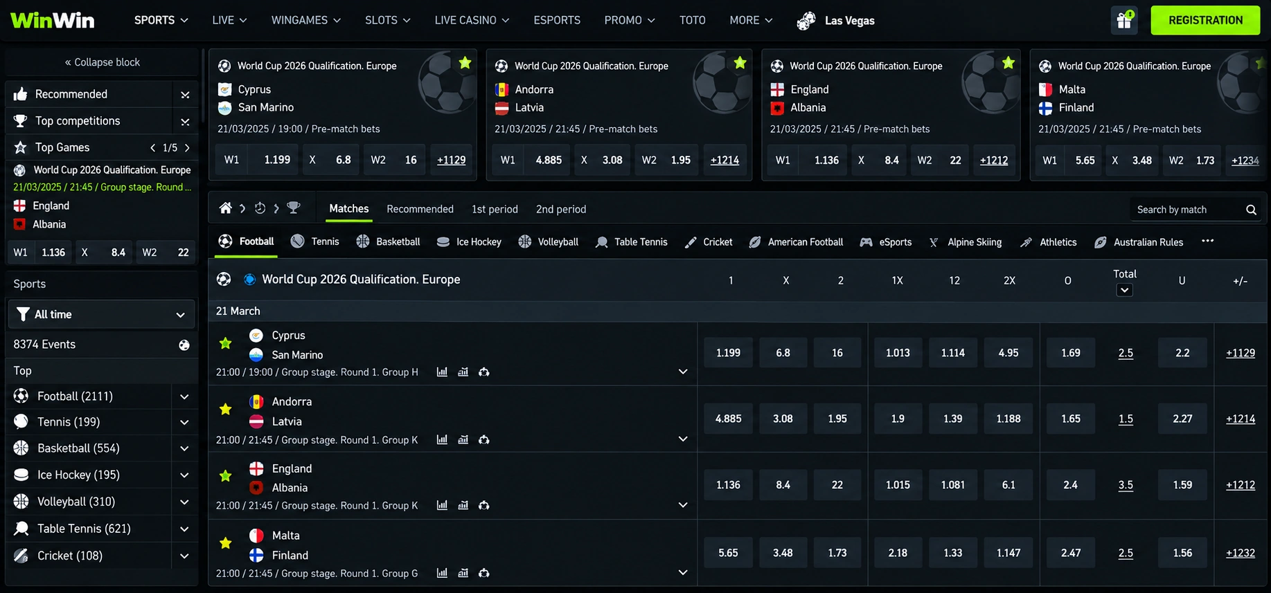 WinWin football betting odds page في تونس