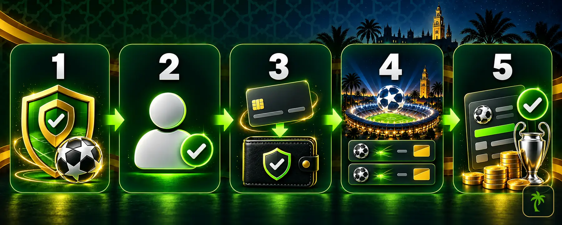 خمس خطوات للمراهنة على دوري أبطال أوروبا في تونس: التحقق من الوصول، توثيق الحساب، الإيداع، اختيار المباراة وتأكيد القسيمة